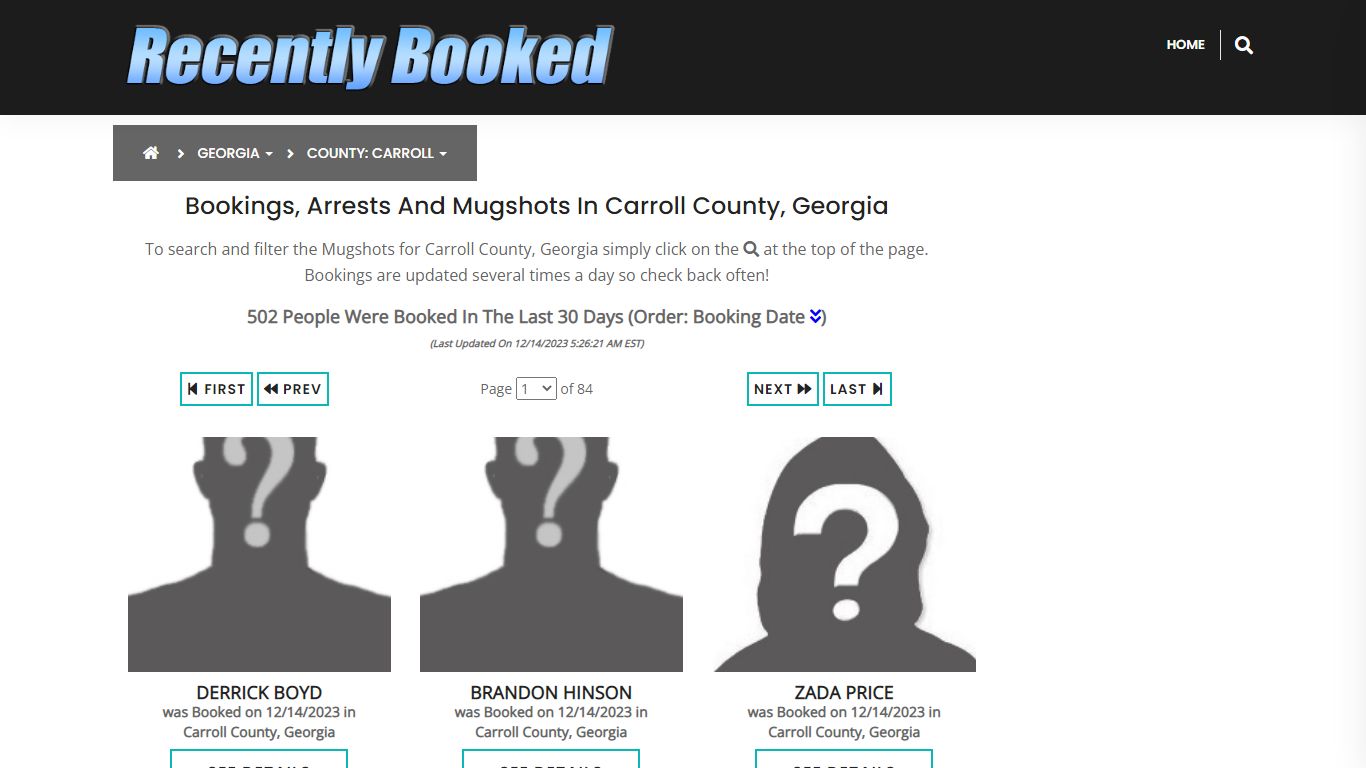 Recent bookings, Arrests, Mugshots in Carroll County, Georgia